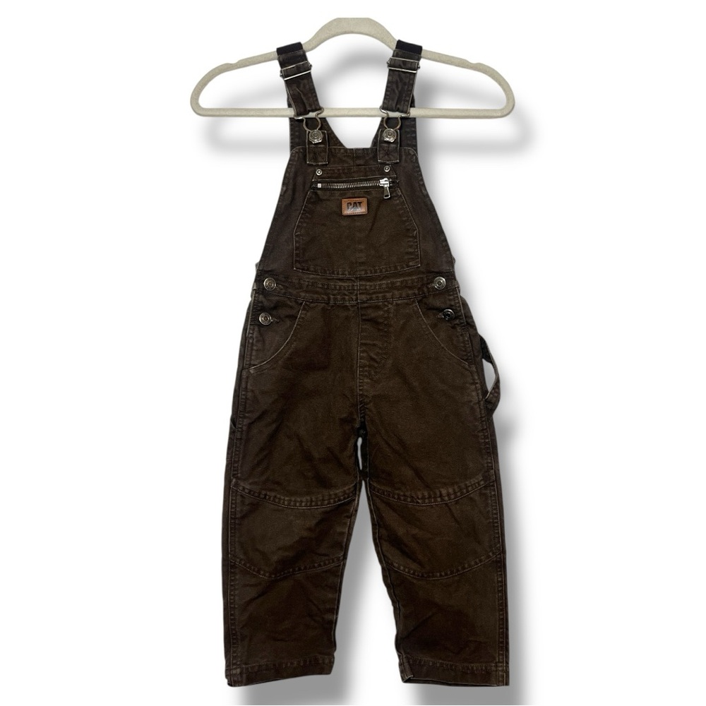 CAT Caterpillar Kids Overalls 3T Brown Utility Workwear 100% Cotton Durable